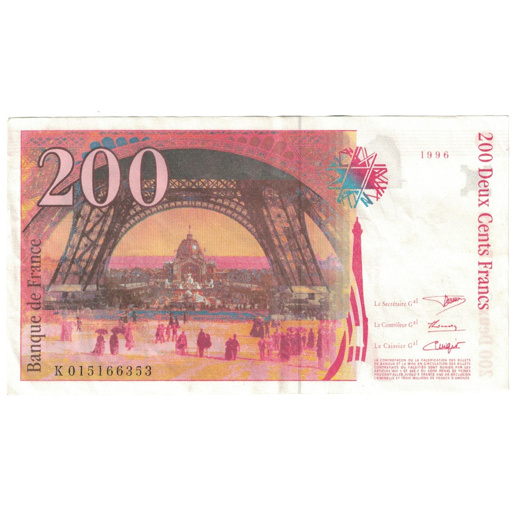 France, 200 Francs, 1996, VF(20-25), Fayette:75.2, KM:159a