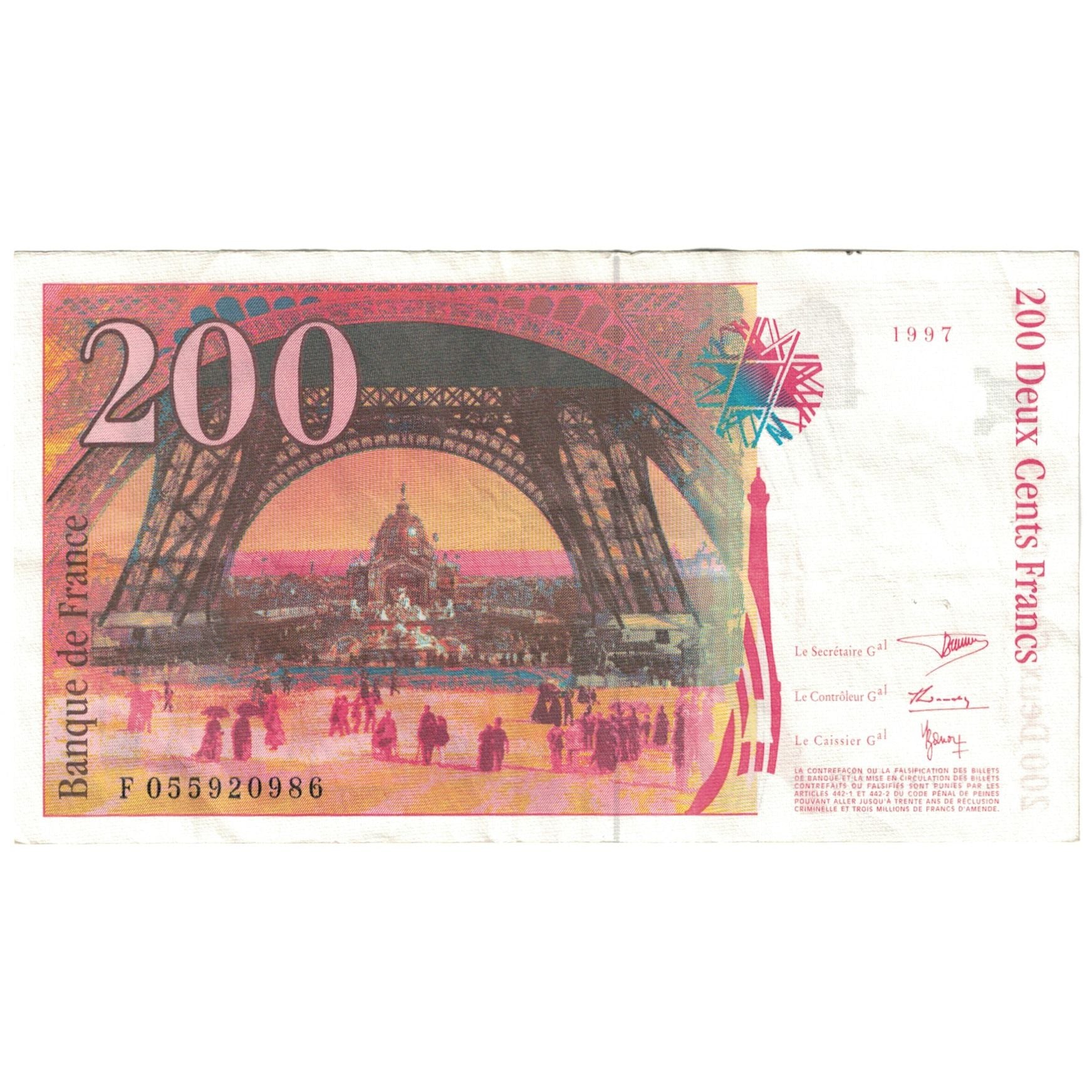 France, 200 Francs, 1997, VF(20-25), Fayette:75.04b, KM:159b