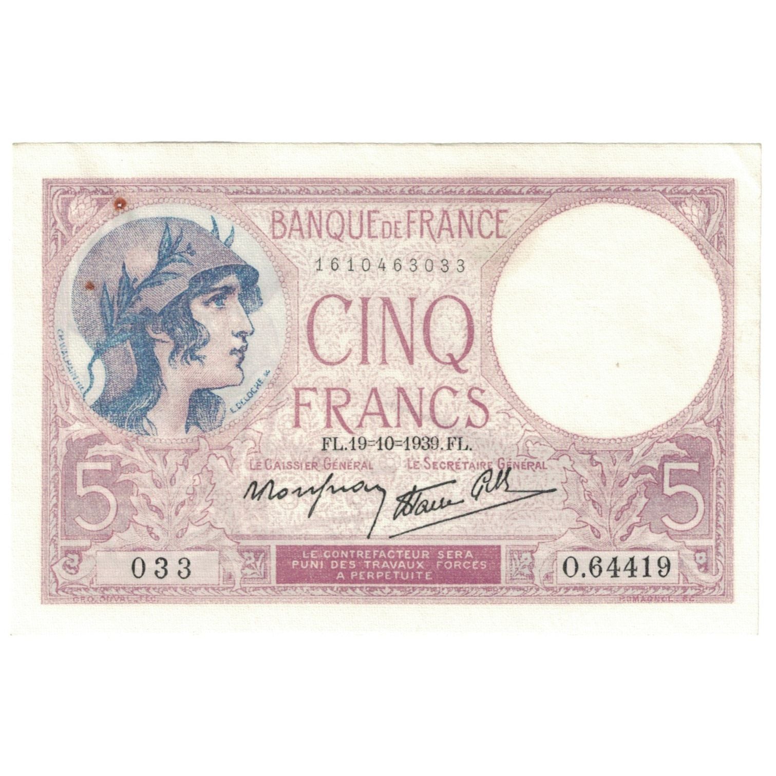 França, 5 Francs, 1939, 1939-11-02, AU(55-58), Fayette:4.14, KM:83