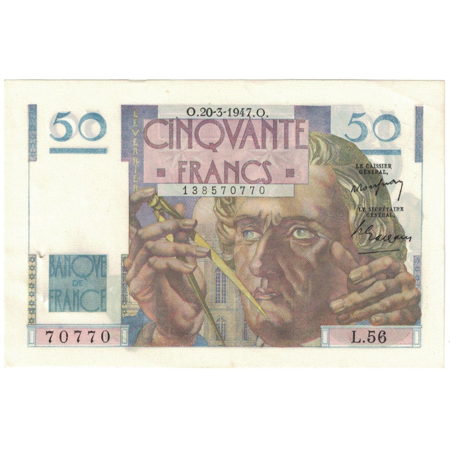 France, 50 Francs, Le Verrier, 1947, 1947-03-20, AU(55-58), Fayette:20.7