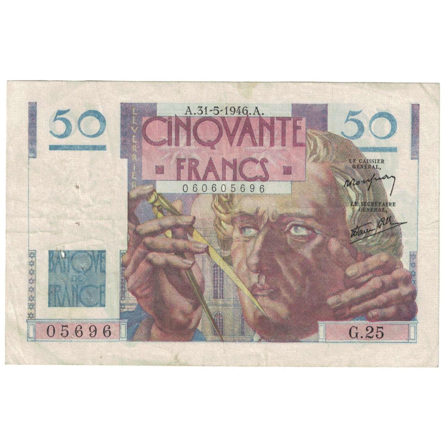 França, 50 Francs, Le Verrier, 1946, 1946-05-31, EF(40-45), Fayette:20.5