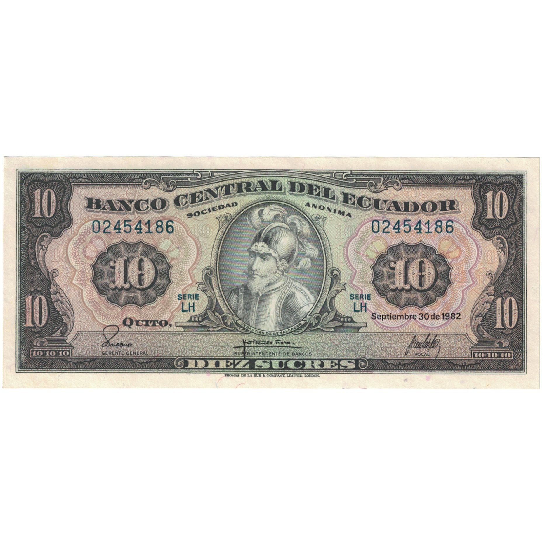 Banknote, Ecuador, 10 Sucres, 1982, 1982-09-30, KM:114b, UNC(65-70)
