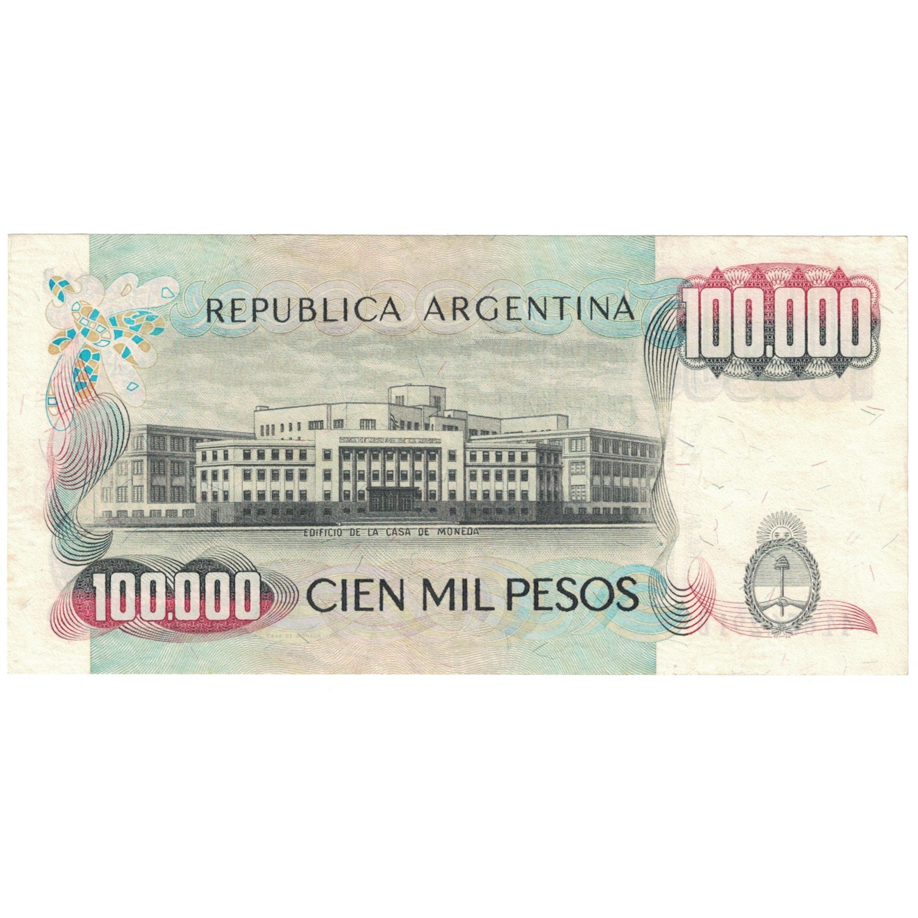Billet, Argentine, 100,000 Pesos, KM:308b, SUP