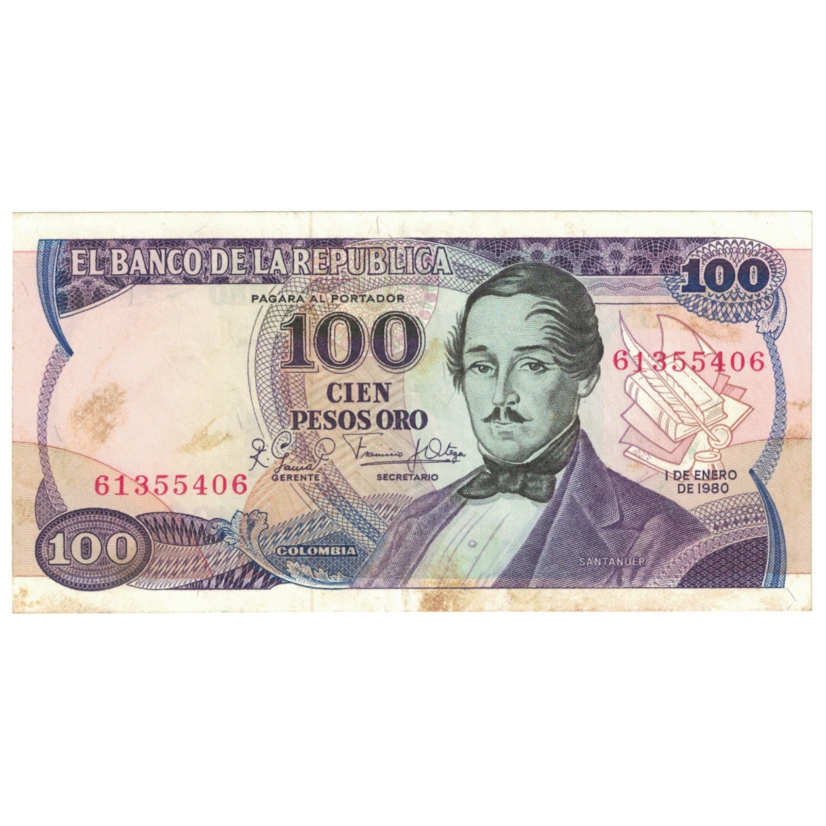 Billet, Colombie, 100 Pesos Oro, 1980, 1980-01-01, KM:418b, TTB