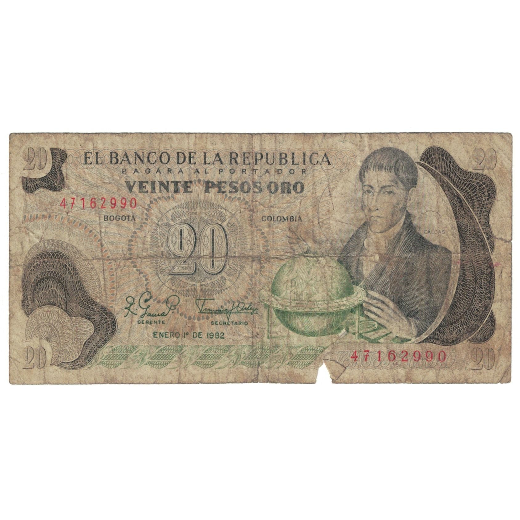 Geldschein, Kolumbien, 20 Pesos Oro, 1982, 1982-04-01, KM:409d, SGE