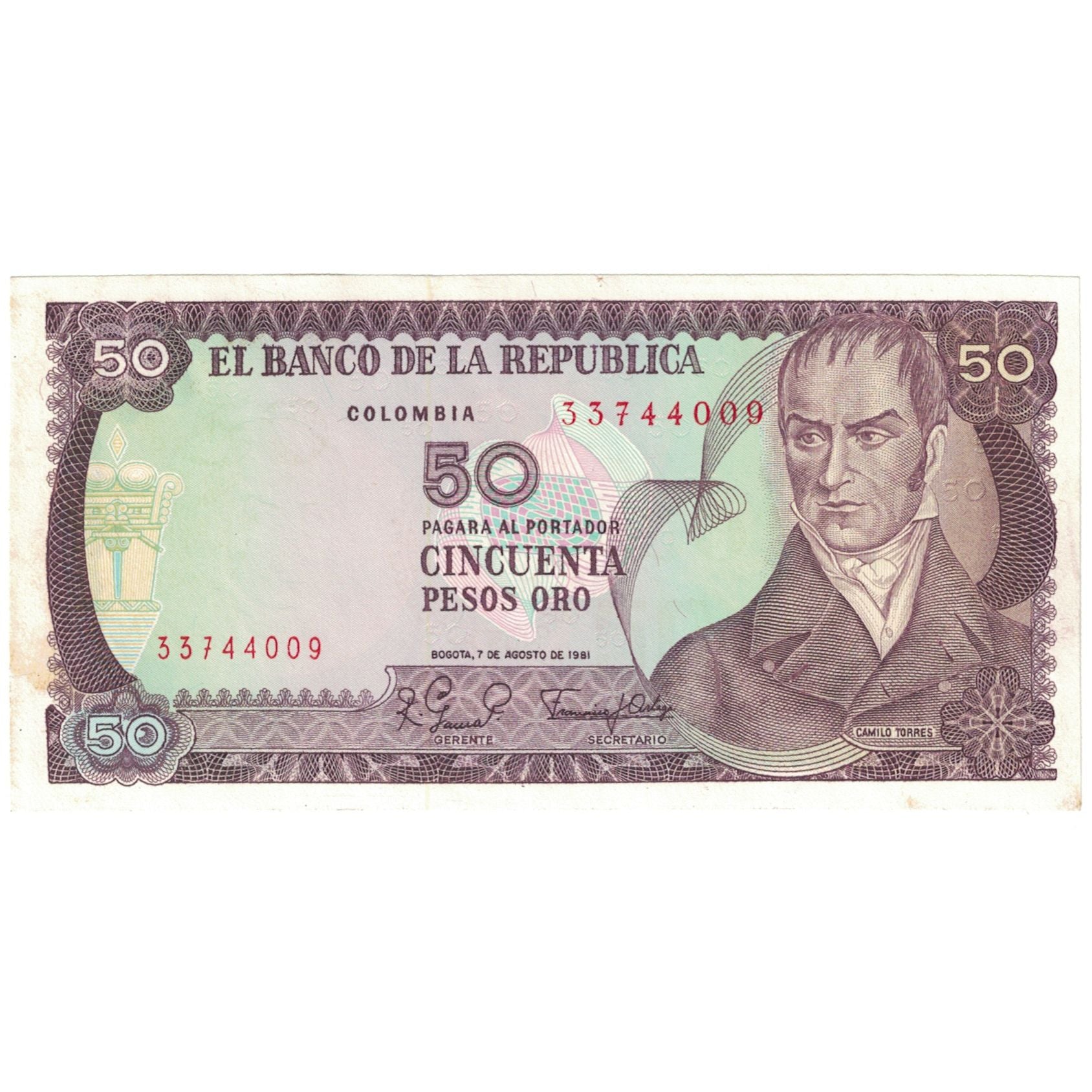 Banknote, Colombia, 50 Pesos Oro, 1981, 1981-01-01, KM:422a, AU(55-58)