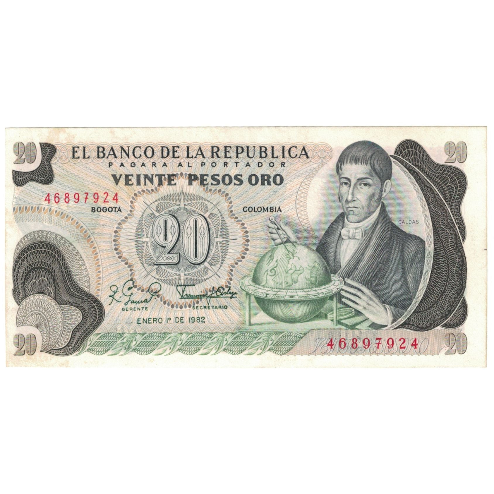 Banknote, Colombia, 20 Pesos Oro, 1982, 1982-01-01, KM:409d, AU(55-58)