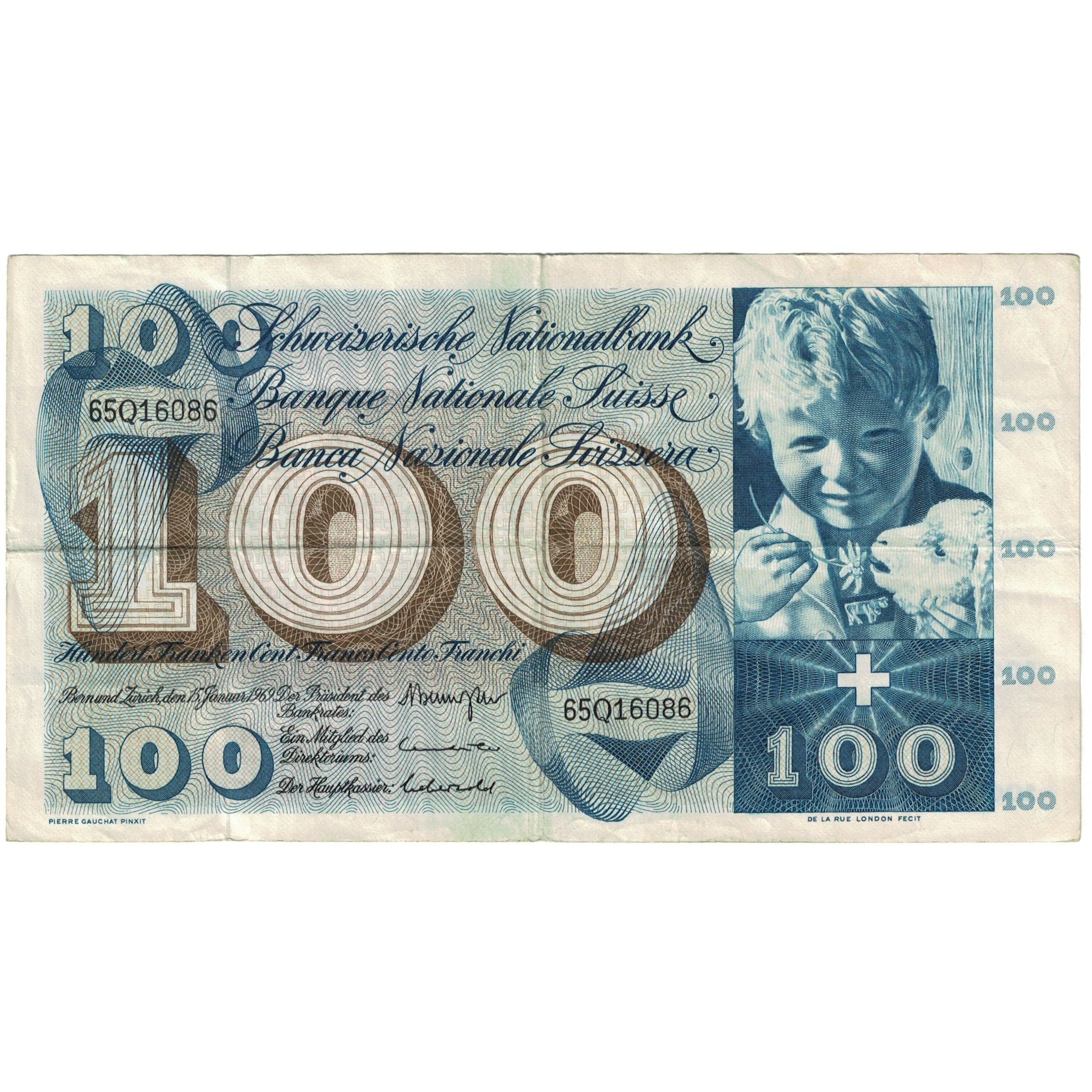 Banknote, Switzerland, 100 Franken, 1969, 1969-01-15, KM:49k, EF(40-45)