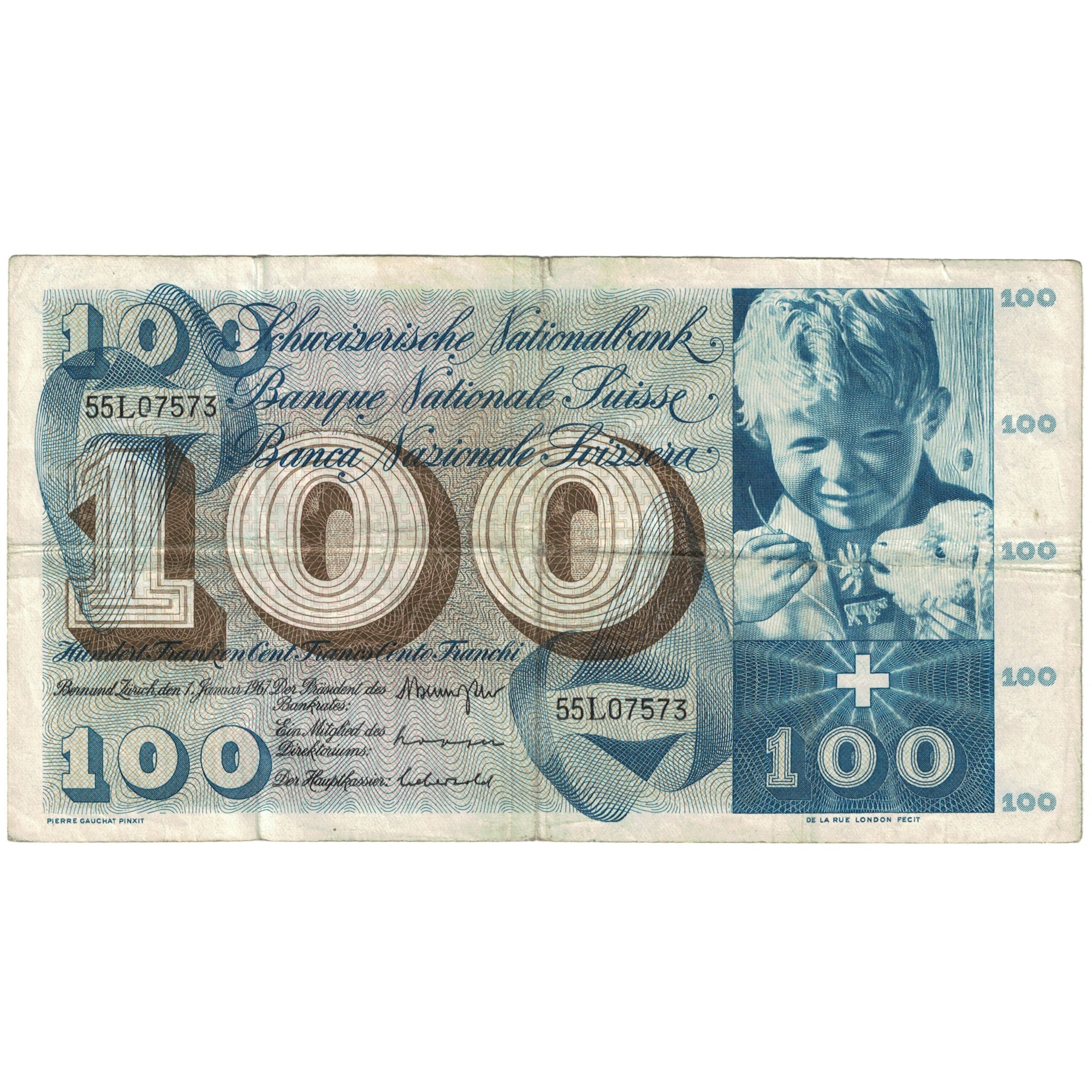 Banknote, Switzerland, 100 Franken, 1967, 1967-01-01, KM:49j, VF(20-25)