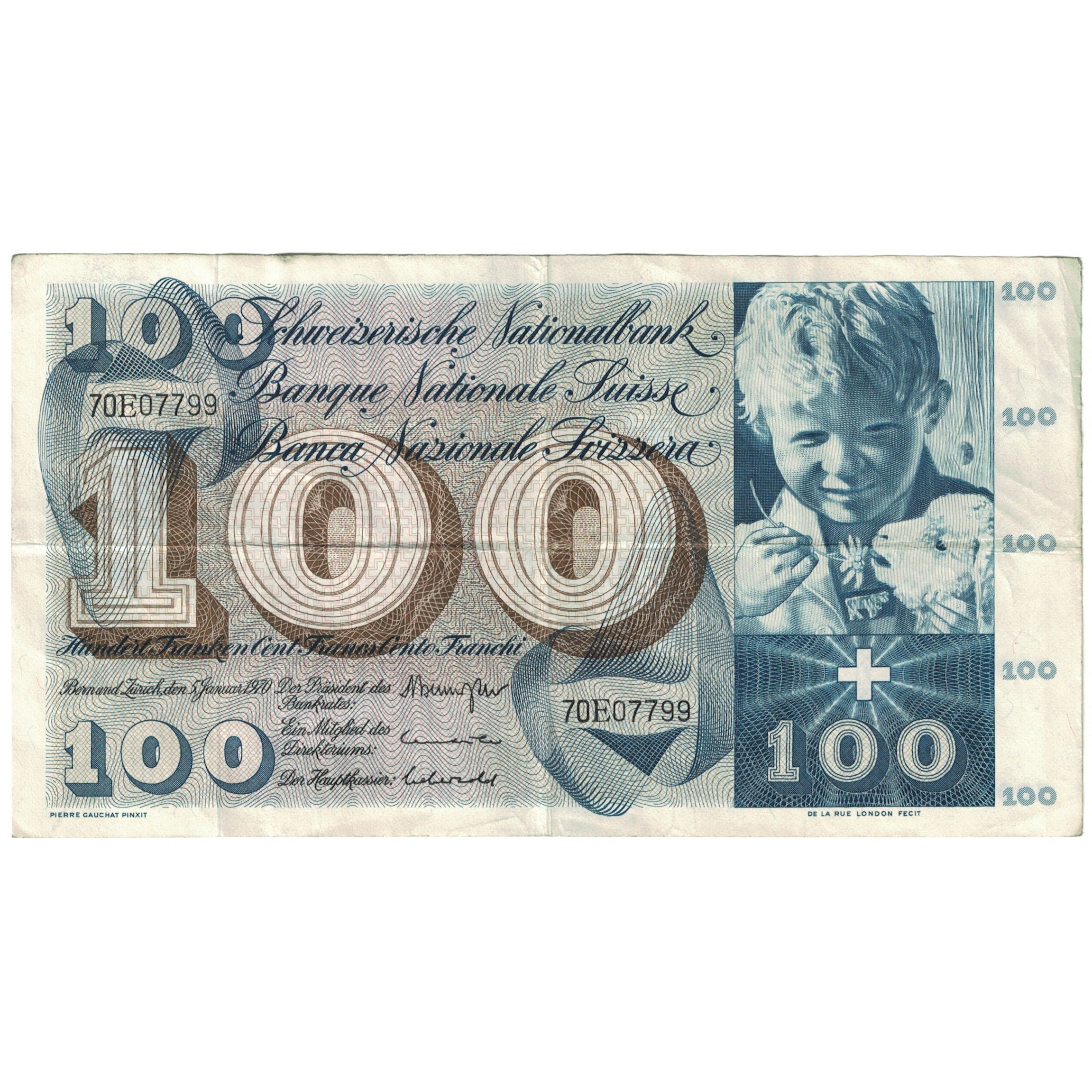 Billet, Suisse, 100 Franken, 1970, 1970-01-05, KM:49i, TB