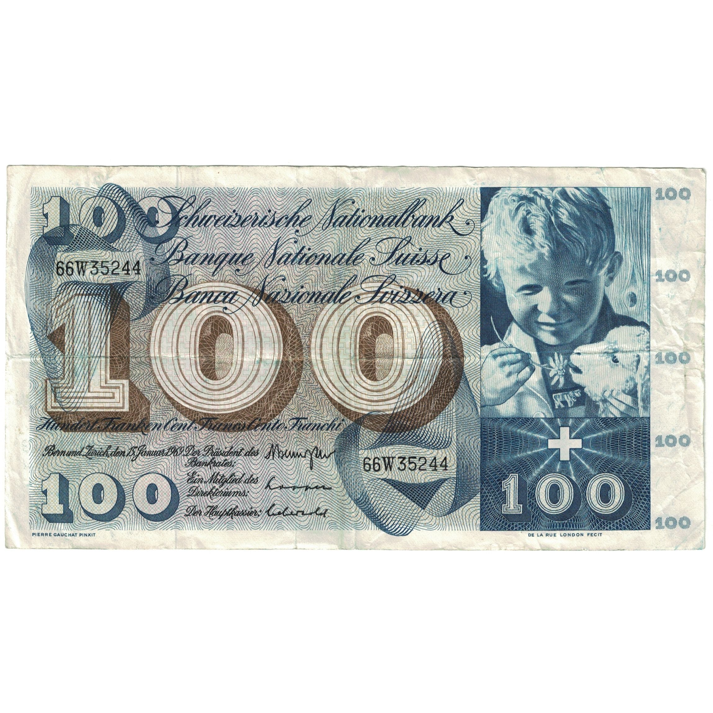 Banknote, Switzerland, 100 Franken, 1969, 1969-01-15, KM:49k, VF(20-25)