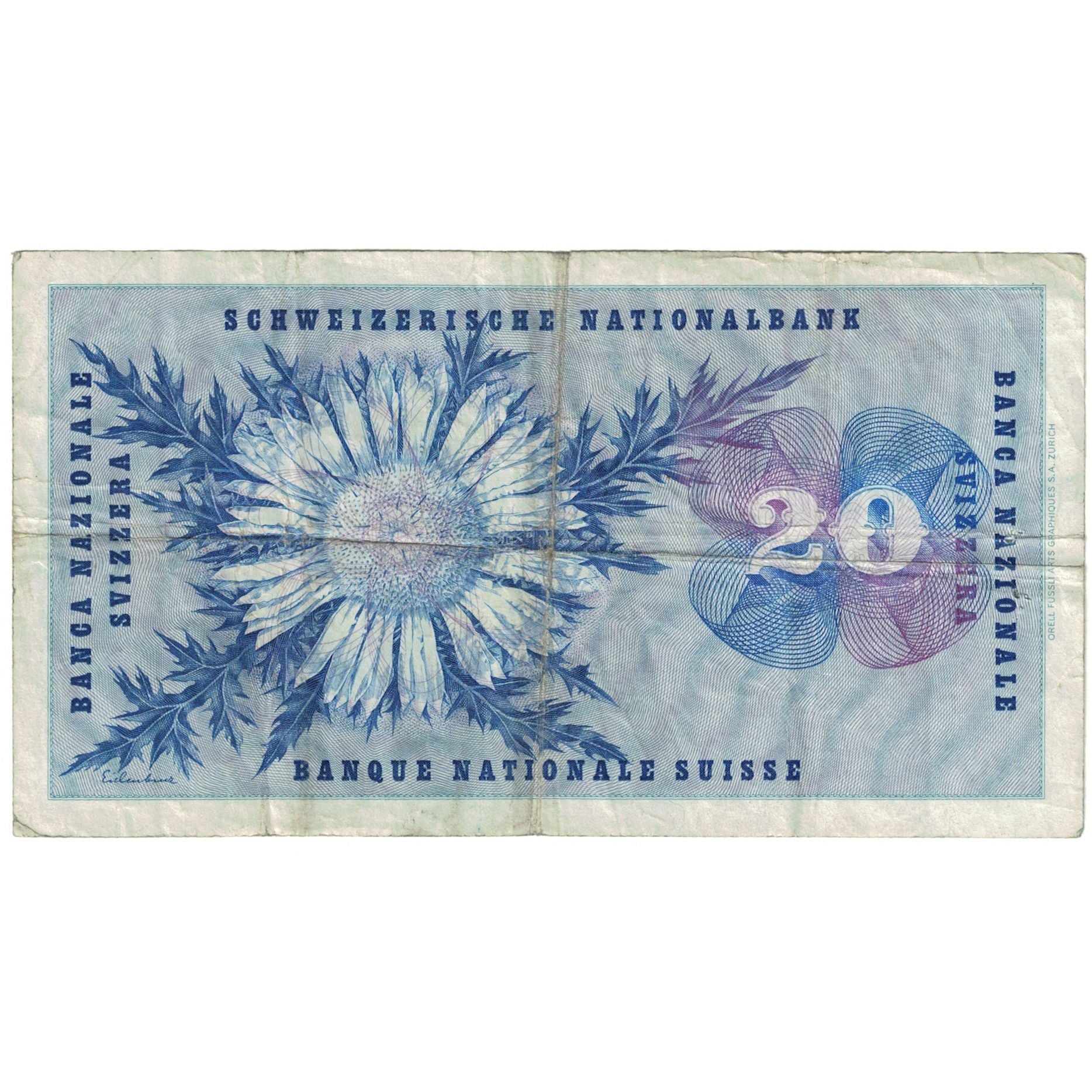 Nota, Suíça, 20 Franken, 1968, 1968-05-15, KM:46p, VG(8-10)