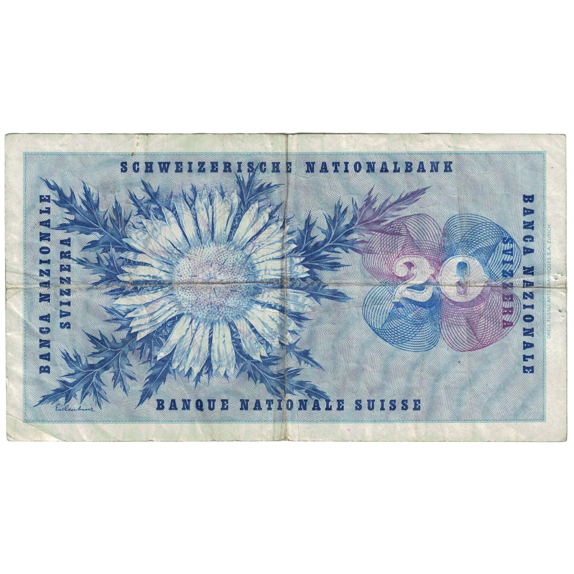 Banknote, Switzerland, 20 Franken, 1967, 1967-06-30, KM:46o, VG(8-10)