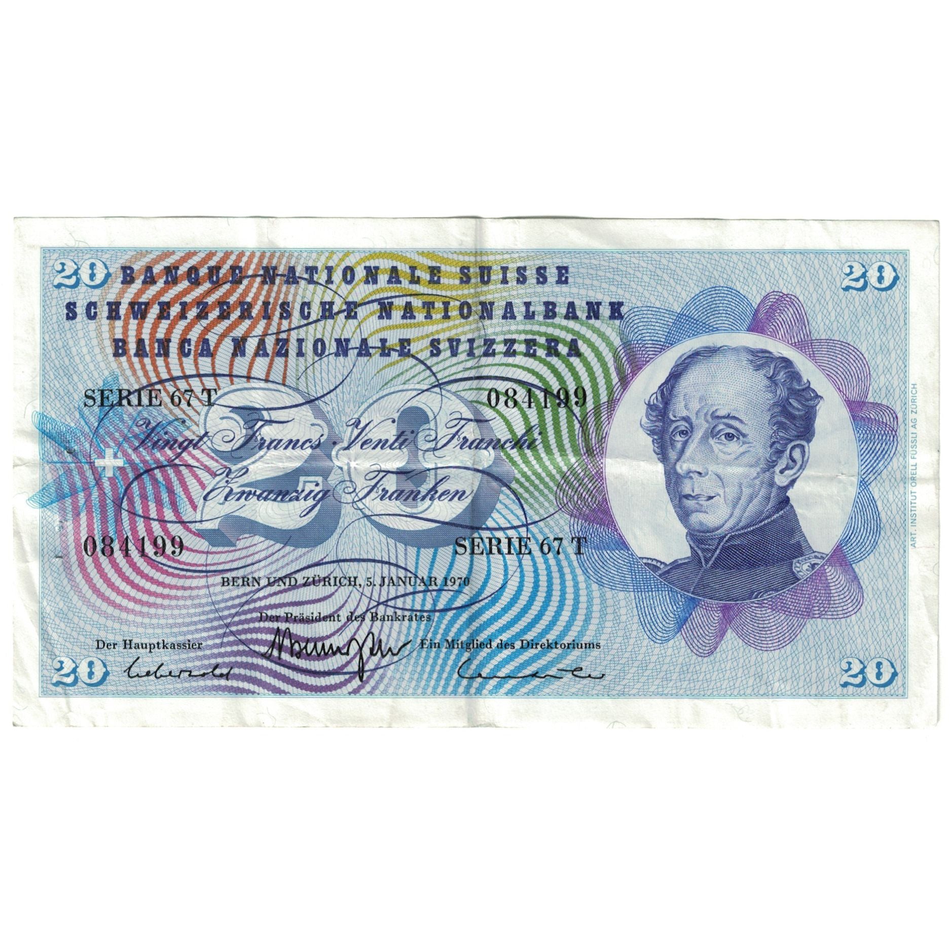 Banknote, Switzerland, 20 Franken, 1970, 1970-01-05, KM:46r, VF(20-25)