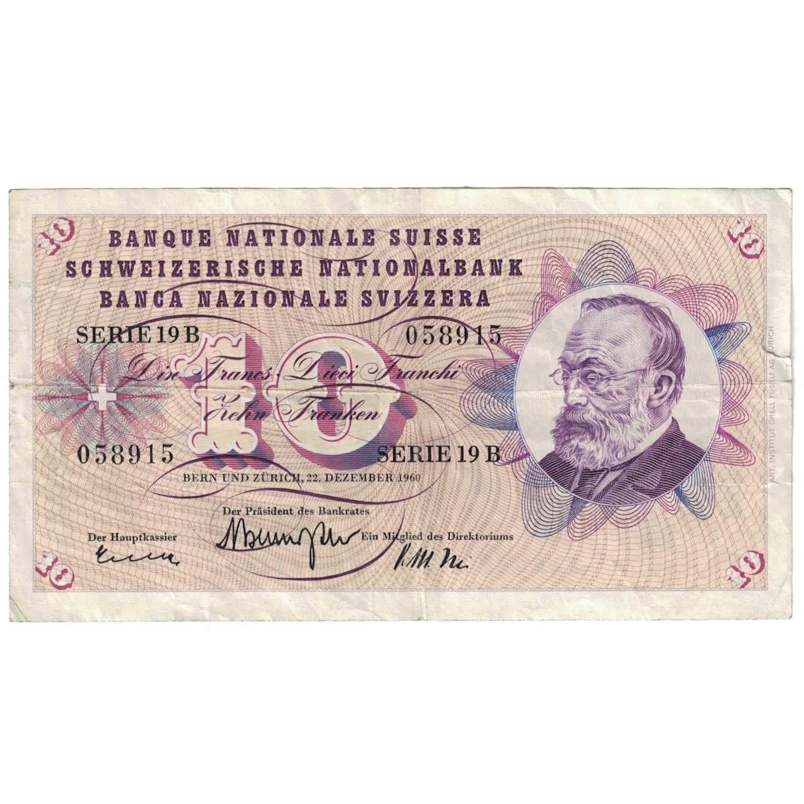 Banknote, Switzerland, 10 Franken, 1960, 1960-12-22, KM:45f, VF(20-25)
