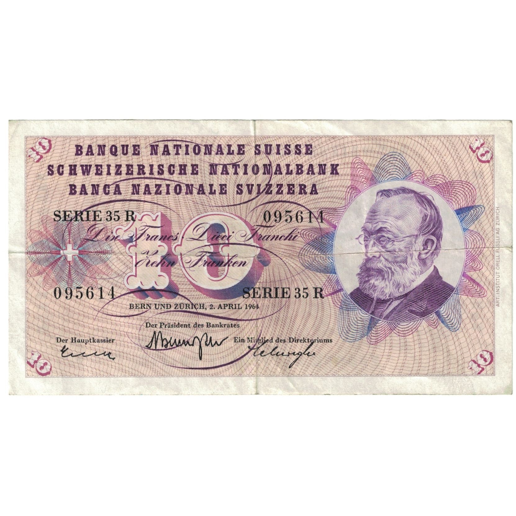 Billet, Suisse, 10 Franken, 1964, 1964-04-02, KM:45i, TB