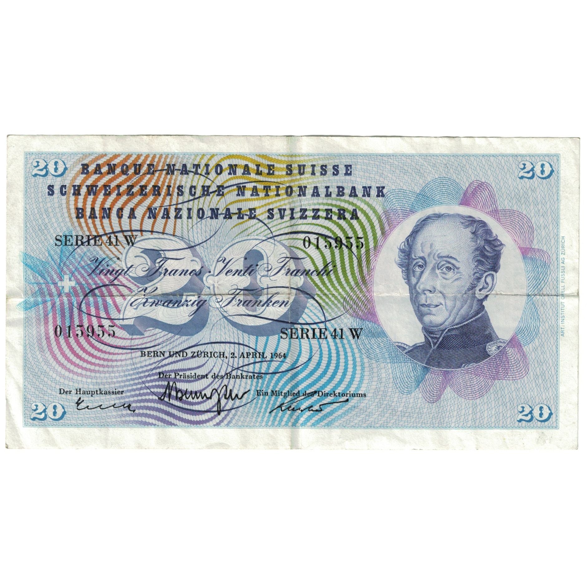 Banknote, Switzerland, 20 Franken, 1964, 1964-04-02, KM:46k, VF(20-25)