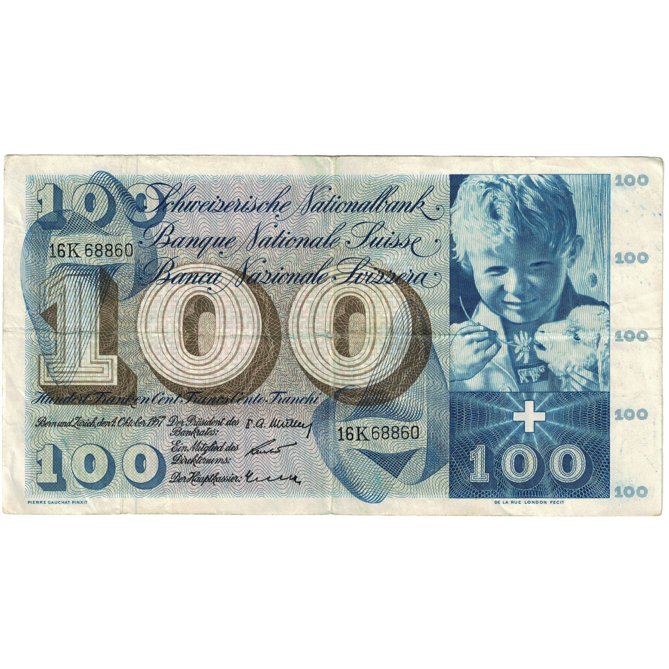 Banknote, Switzerland, 100 Franken, 1957, 1957-10-04, KM:49i, VF(20-25)