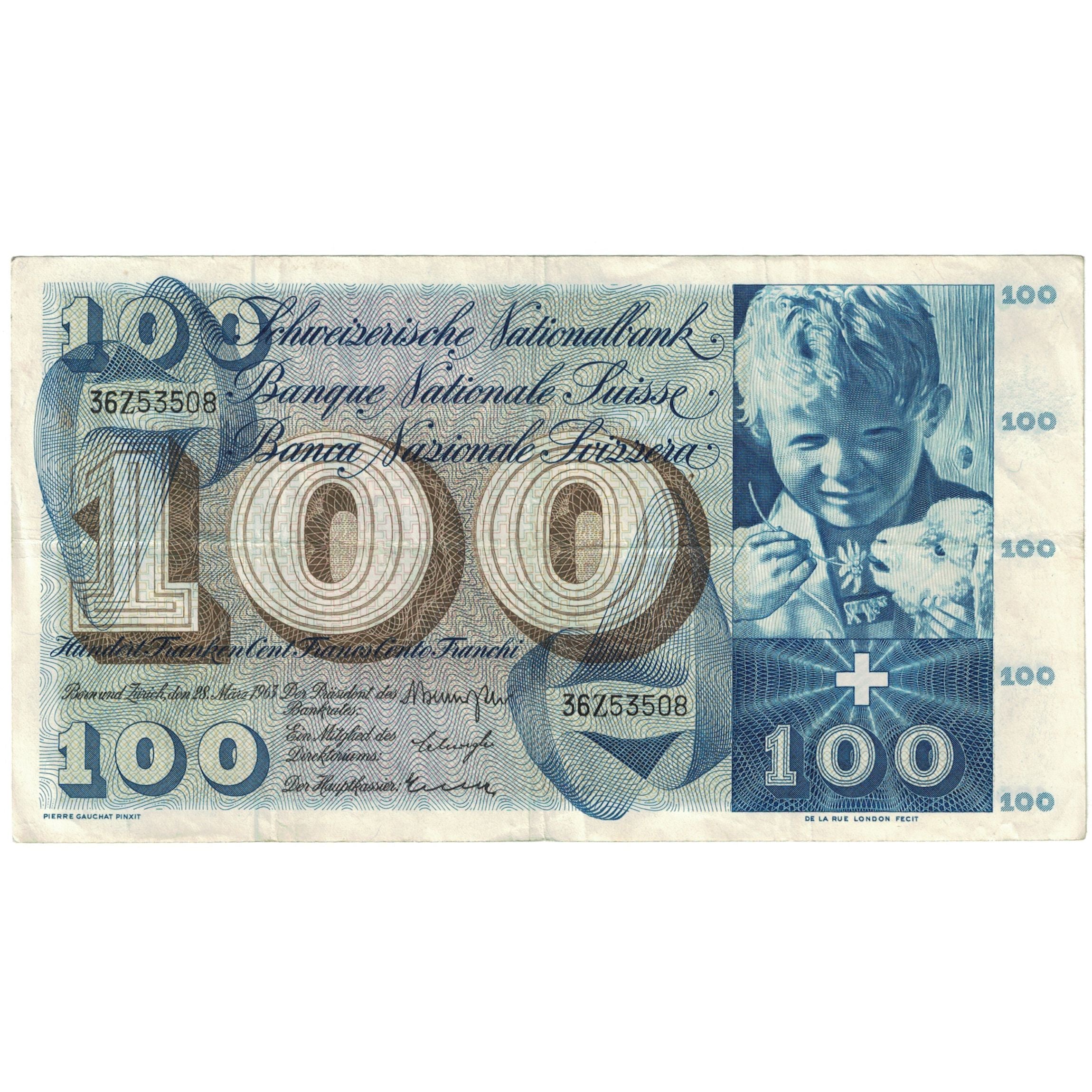 Banknote, Switzerland, 100 Franken, 1963, 1963-03-28, KM:49e, EF(40-45)
