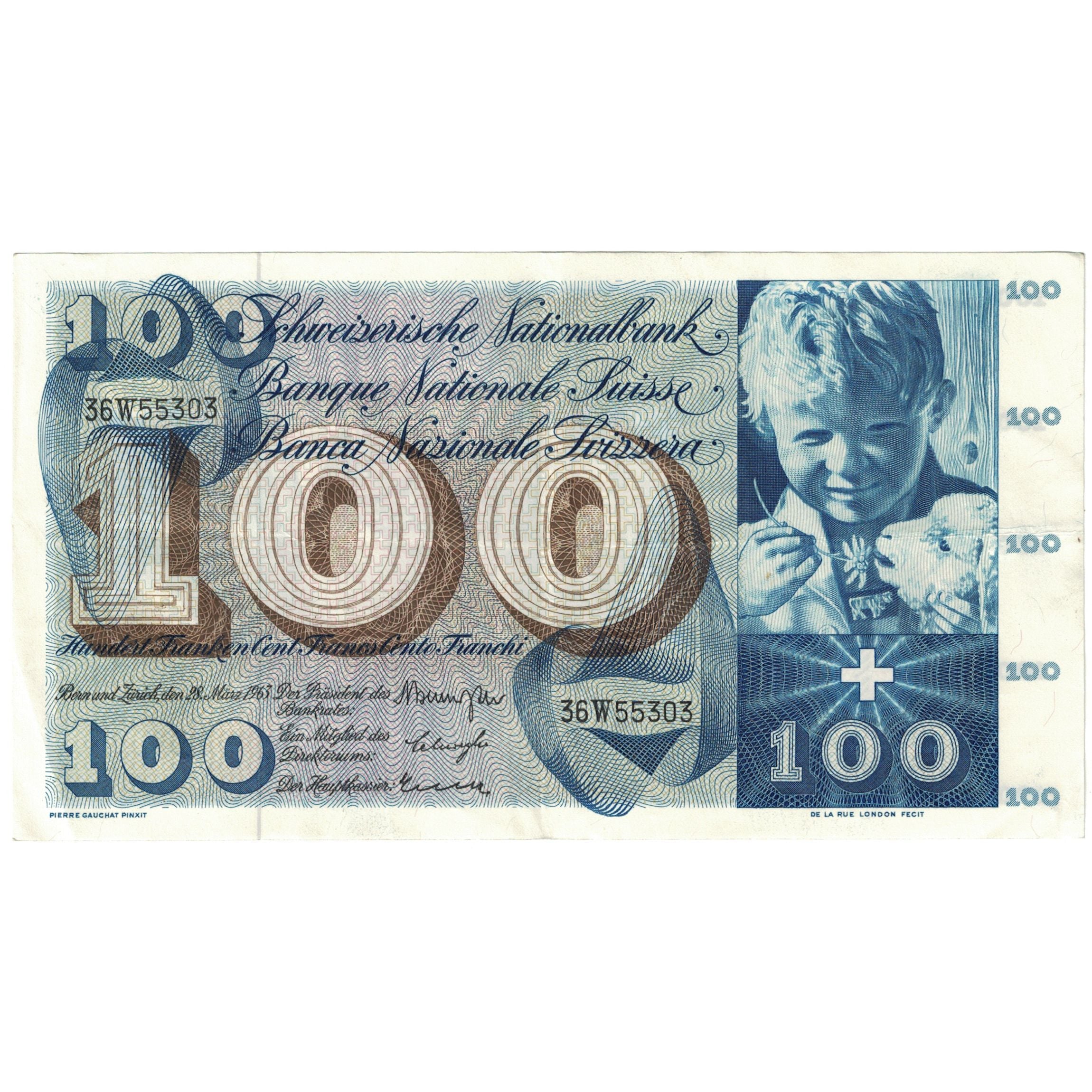 Banknote, Switzerland, 100 Franken, 1963, 1963-03-28, KM:49e, AU(50-53)