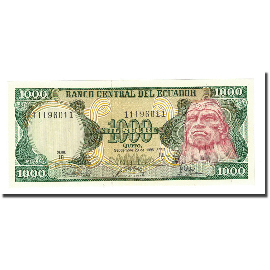 Banknote, Ecuador, 1000 Sucres, 1986, 1986-04-29, KM:125a, UNC(65-70)