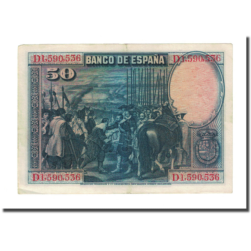 Nota, Espanha, 50 Pesetas, 1928, 1928-08-15, KM:75a, AU(55-58)
