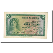 Banknote, Spain, 5 Pesetas, 1935, 1935, KM:85a, AU(55-58)