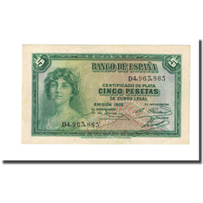 Banknote, Spain, 5 Pesetas, 1935, 1935, KM:85a, AU(55-58)