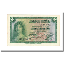 Banknote, Spain, 5 Pesetas, 1935, 1935, KM:85a, AU(55-58)