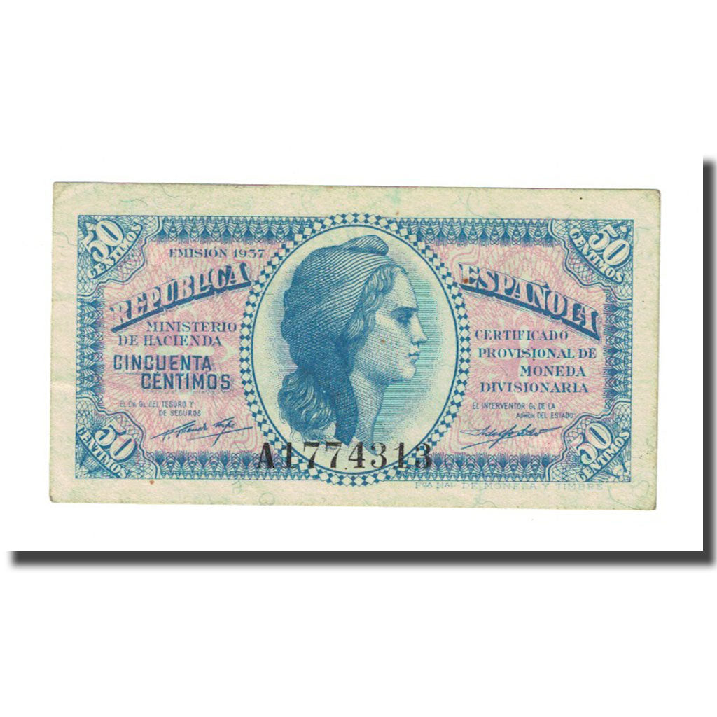 Banknote, Spain, 50 Centimos, 1937, 1937, KM:93, AU(55-58)