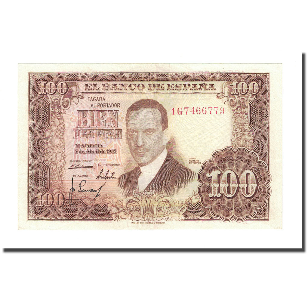Banknote, Spain, 100 Pesetas, 1953, 1953-04-07, KM:145a, UNC(65-70)