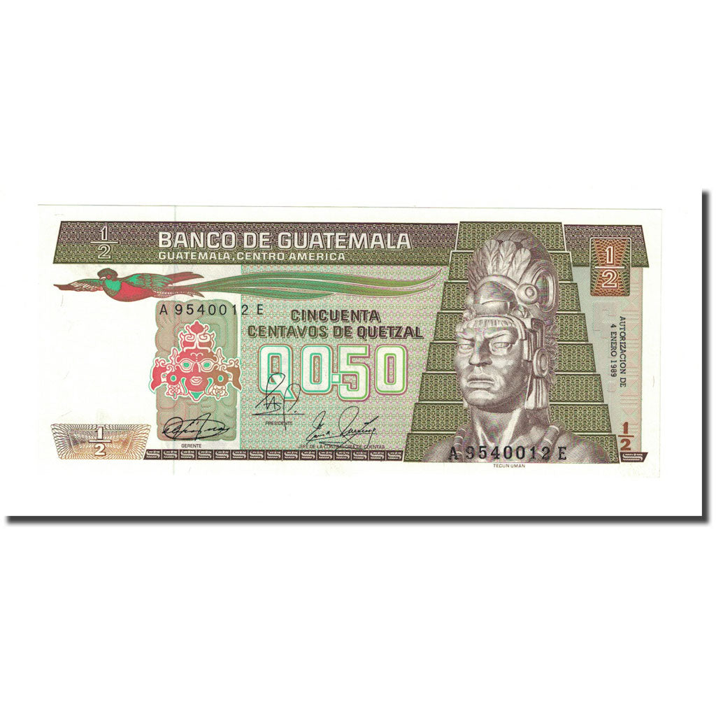 Banknote, Guatemala, 1/2 Quetzal, 1989, 1989-01-04, KM:72a, UNC(65-70)