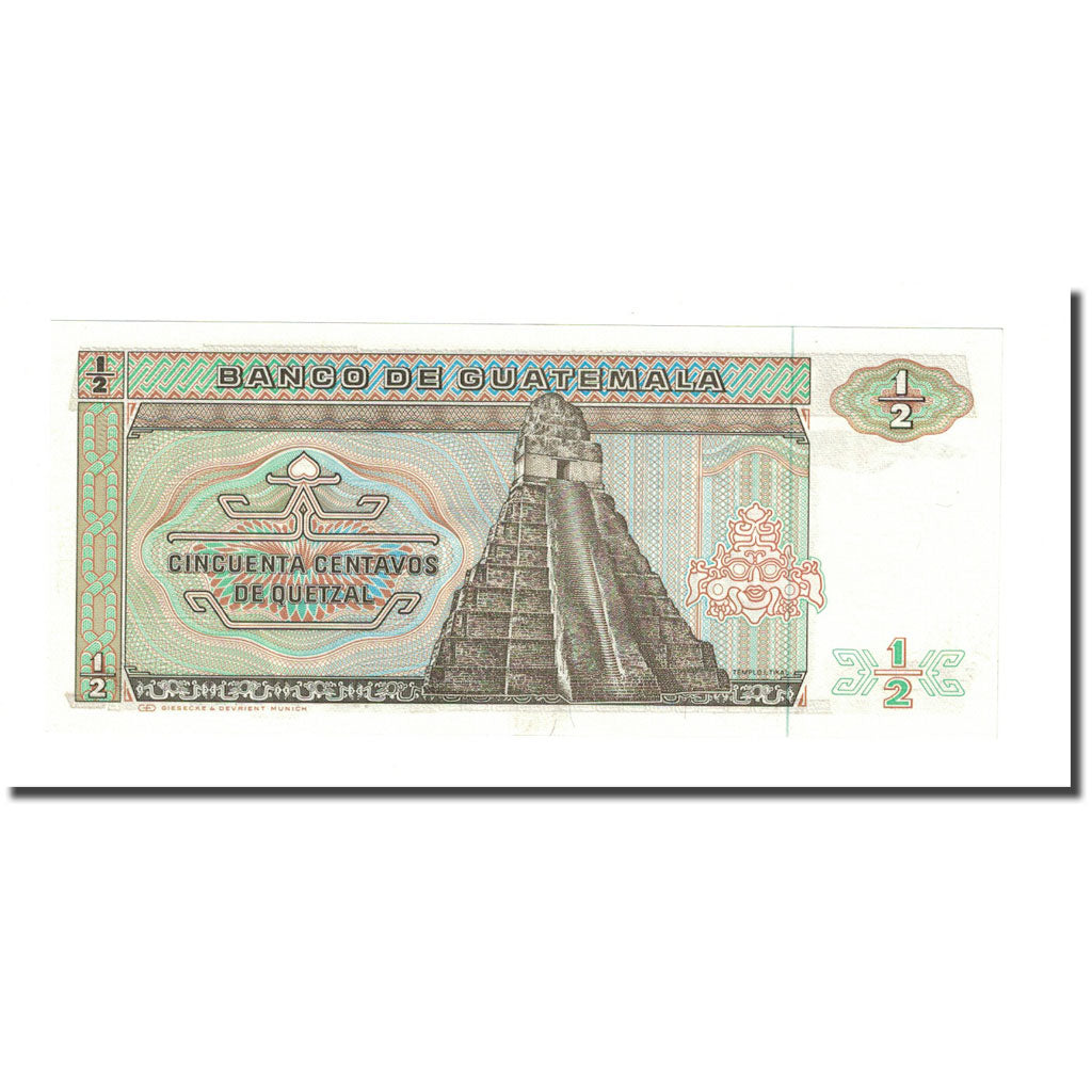 Banknote, Guatemala, 1/2 Quetzal, 1989, 1989-01-04, KM:72a, UNC(65-70)