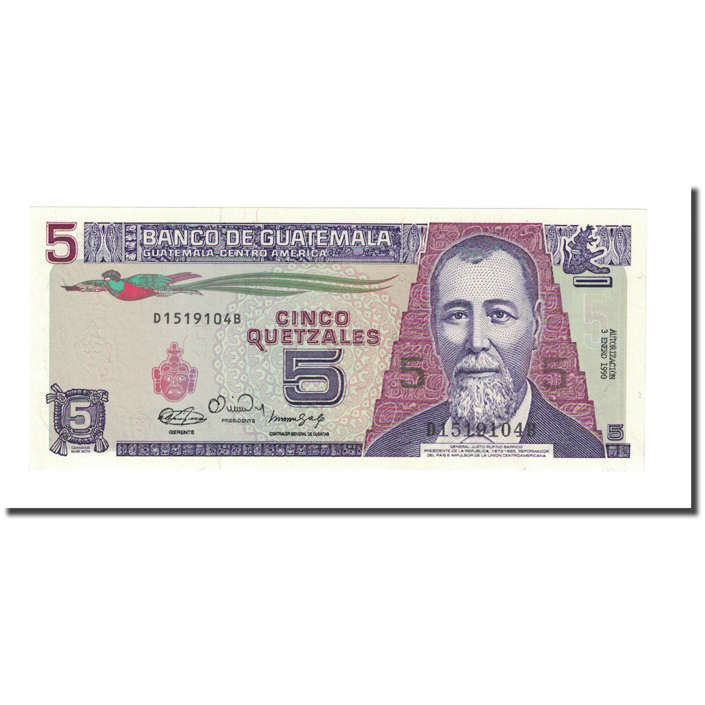 Banknote, Guatemala, 5 Quetzales, 1990, 1990-01-03, KM:74a, UNC(65-70)