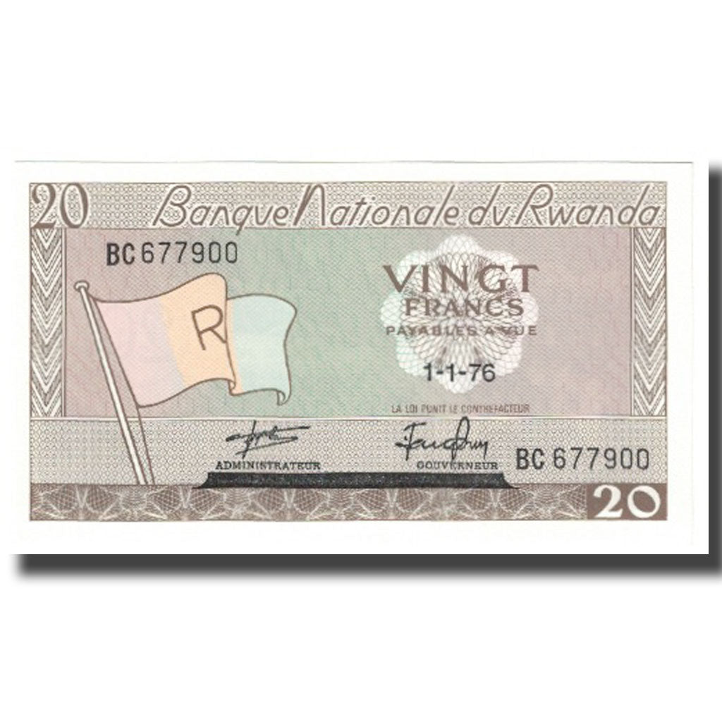 Banknote, Rwanda, 20 Francs, 1976, 1976-01-01, KM:6e, UNC(65-70)