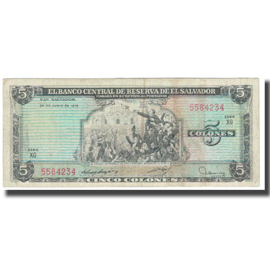 Banknote, El Salvador, 5 Colones, 1976, 1976-06-24, KM:134a, VF(20-25)