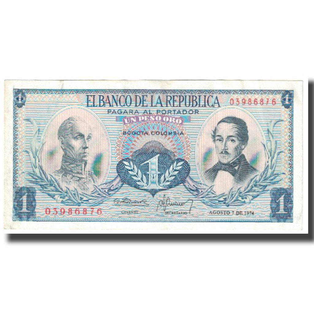Banknote, Colombia, 1 Peso Oro, 1974, 1980-08-07, KM:404e, EF(40-45)