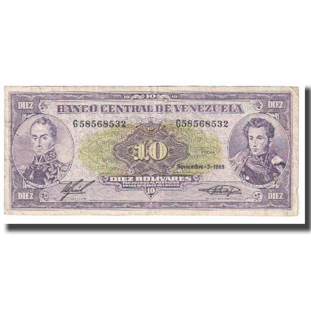 Banknote, Venezuela, 10 Bolívares, 1988, 1988-11-03, KM:61c, VF(20-25)