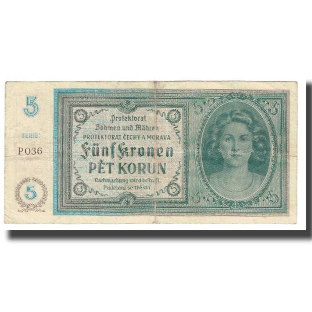 Banknote, Bohemia and Moravia, 5 Korun, KM:4a, VF(20-25)