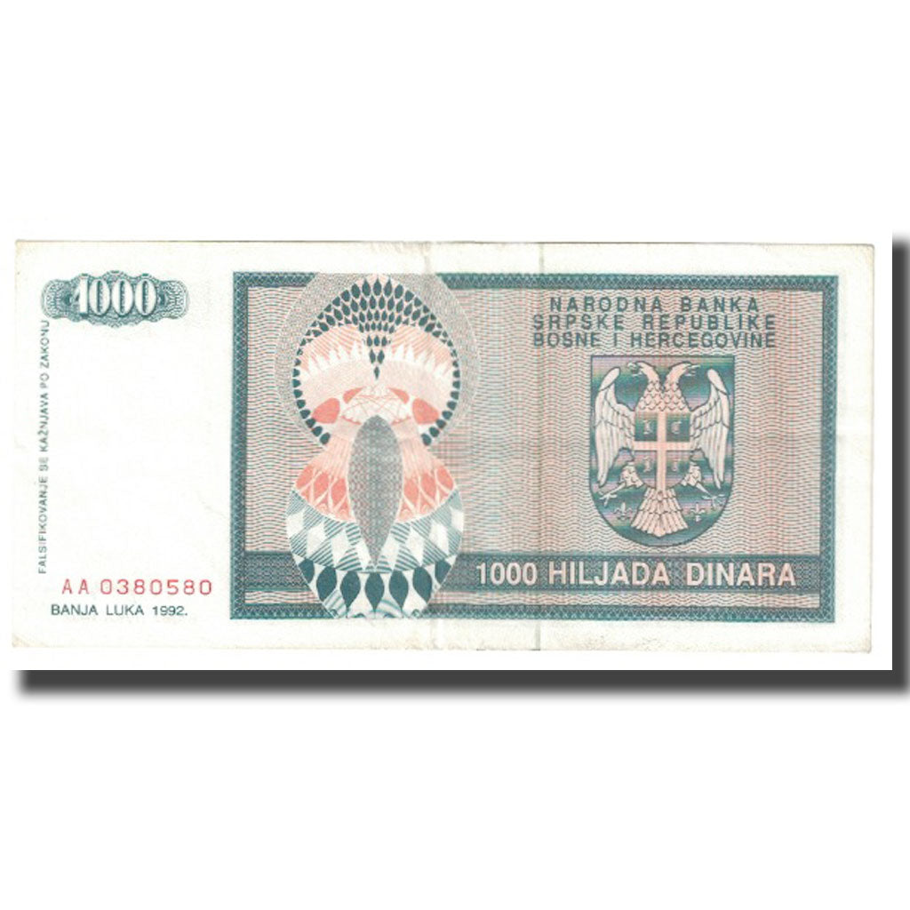 Billet, Bosnia - Herzegovina, 1000 Dinara, 1992, KM:137a, TTB