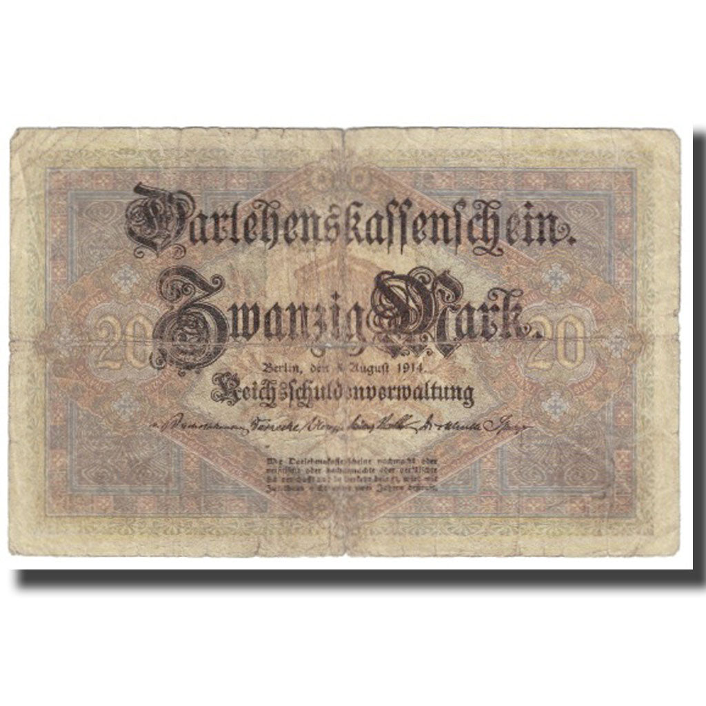 Banknote, Germany, 20 Mark, 1914, 1914-08-05, KM:48a, VF(20-25)