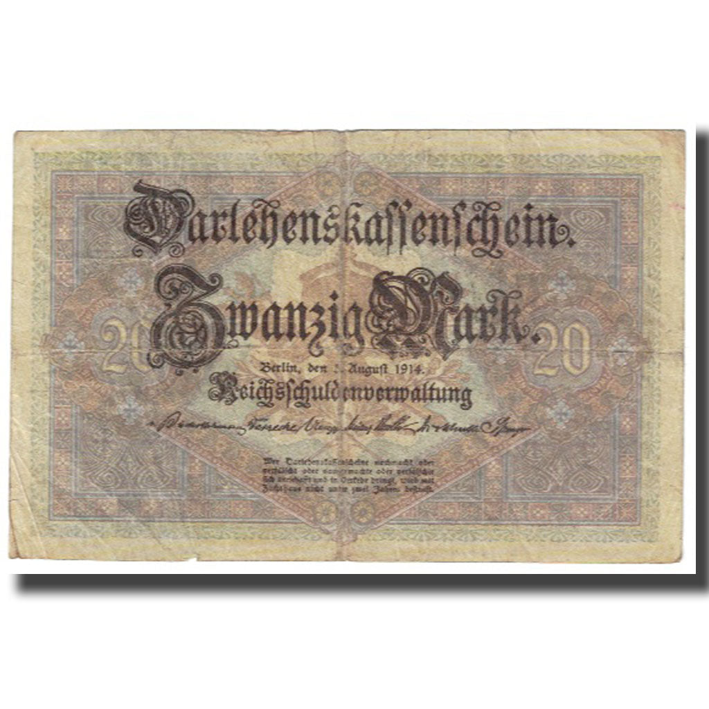 Banknote, Germany, 20 Mark, 1914, 1914-08-05, KM:48a, EF(40-45)