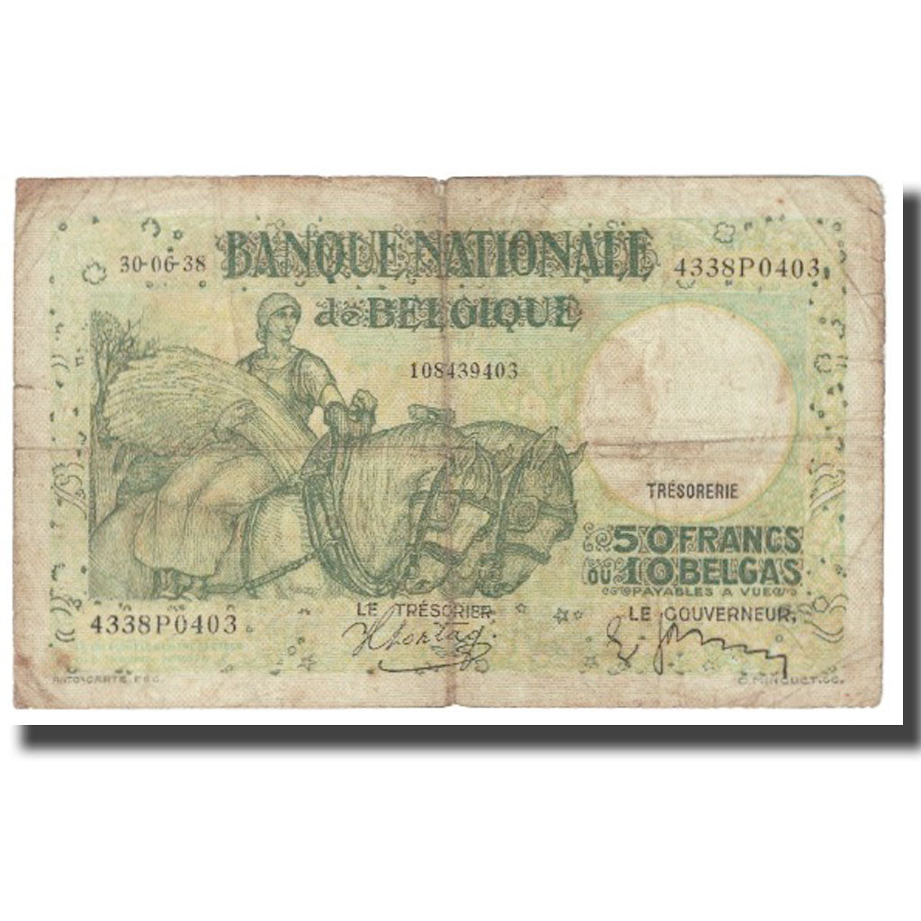 Banknote, Belgium, 50 Francs-10 Belgas, 1938, 1938-06-30, KM:106, VF(20-25)