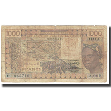 Banknote, West African States, 1000 Francs, 1981, KM:107Ab, VG(8-10)