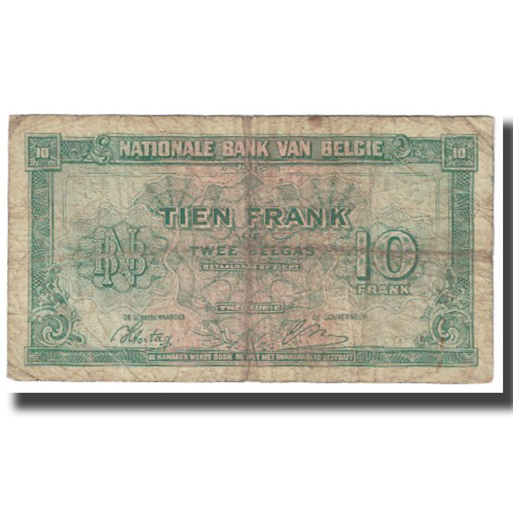 Billete, 10 Francs-2 Belgas, 1943, Bélgica, 1943-02-01, KM:122, BC