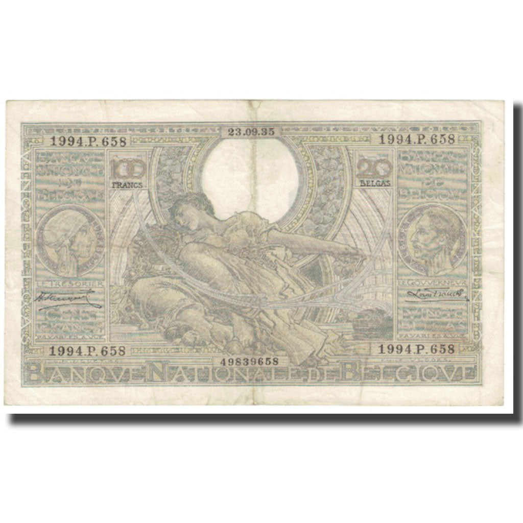 Banknote, Belgium, 100 Francs-20 Belgas, 1935, 1935-09-23, KM:107, EF(40-45)