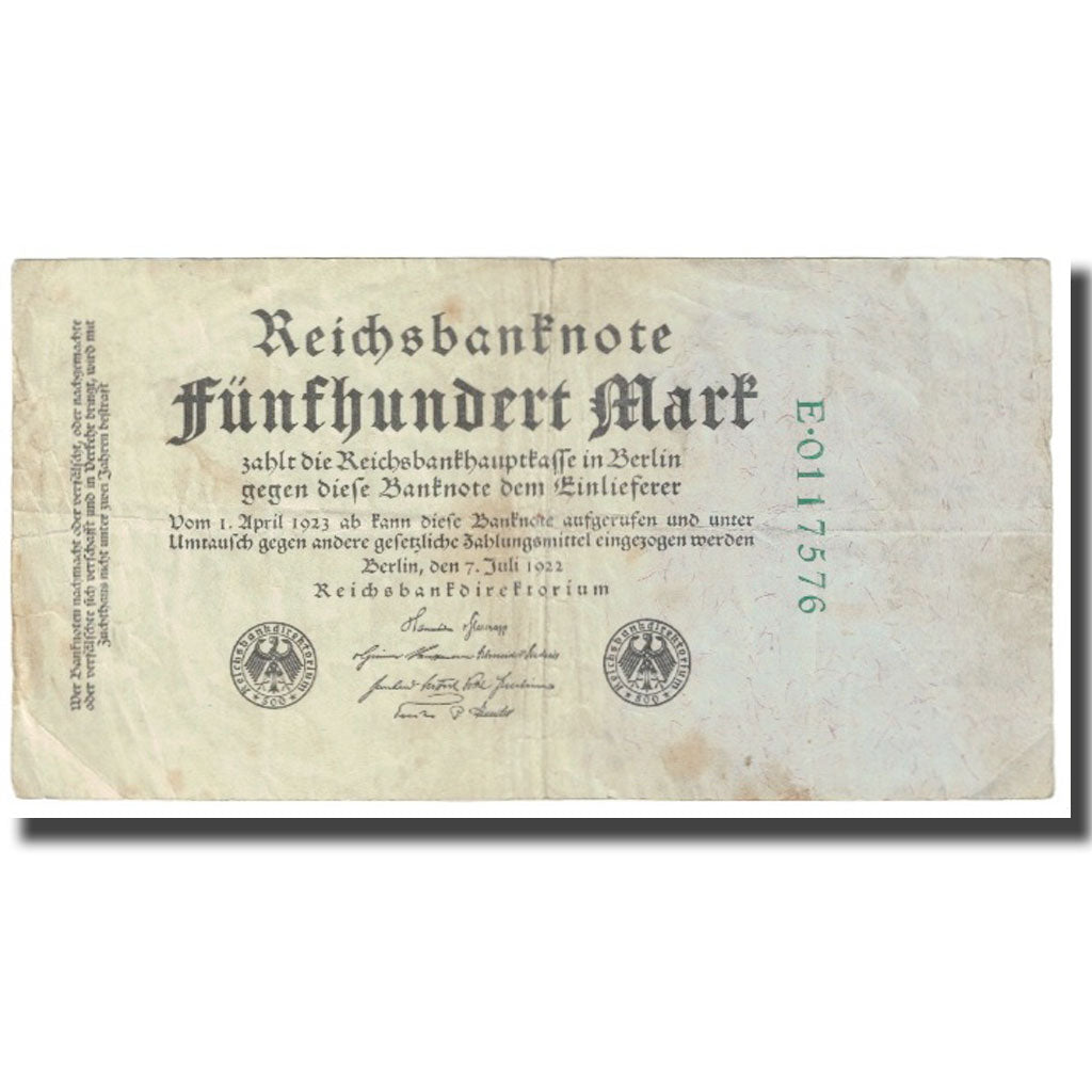 Banknote, Germany, 500 Mark, 1922, 1922-04-01, KM:74b, F(12-15)