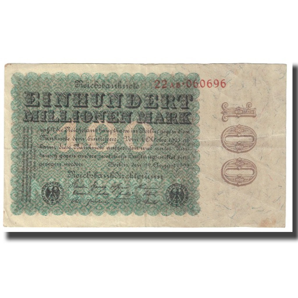 Banknote, Germany, 100 Millionen Mark, 1923, 1923-08-22, KM:107a, AU(55-58)