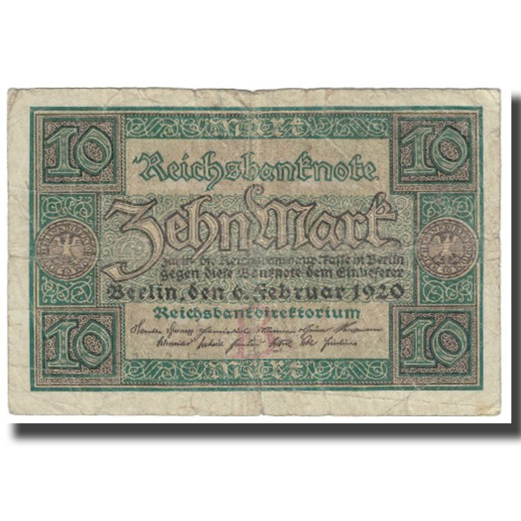 Banknote, Germany, 10 Mark, 1920, 1920-02-06, KM:67b, VF(20-25)