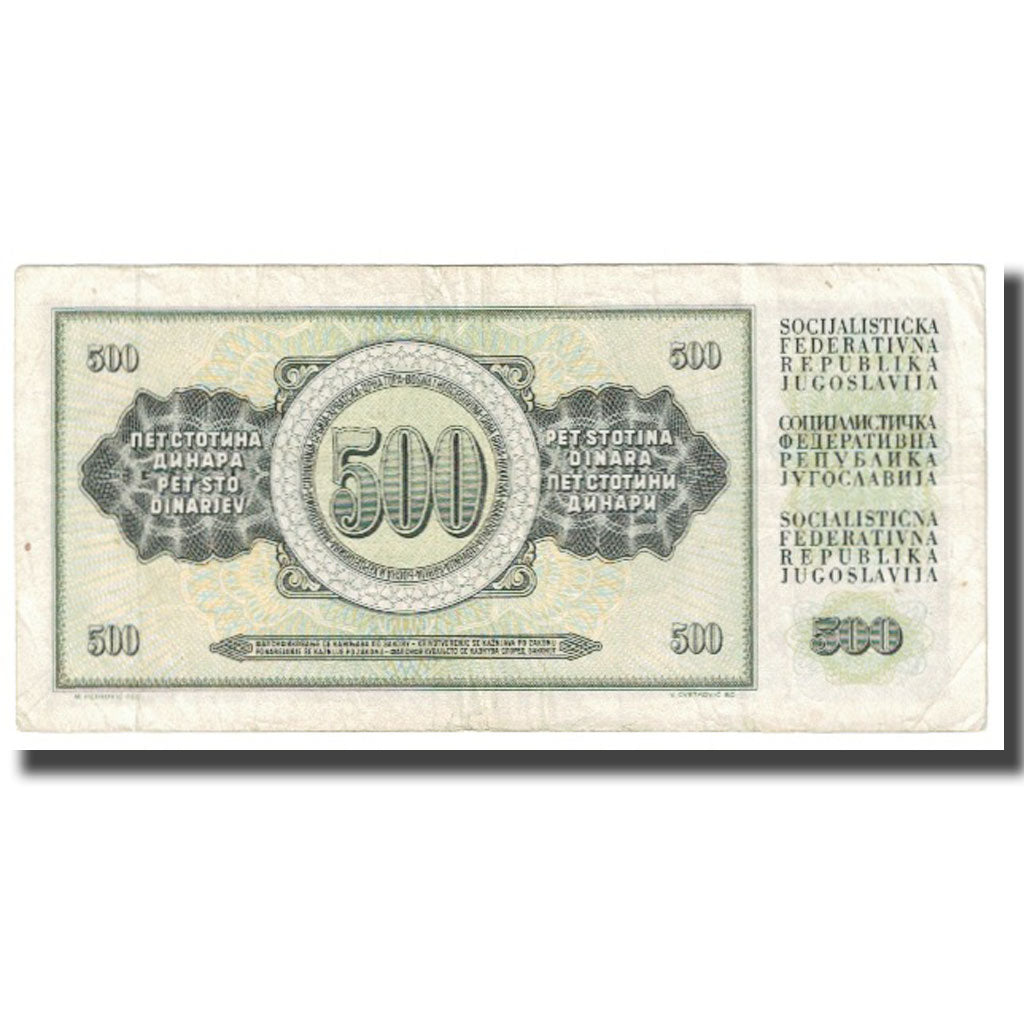Banconote, Iugoslavia, 500 Dinara, 1986, 1986-05-16, KM:91c, BB+